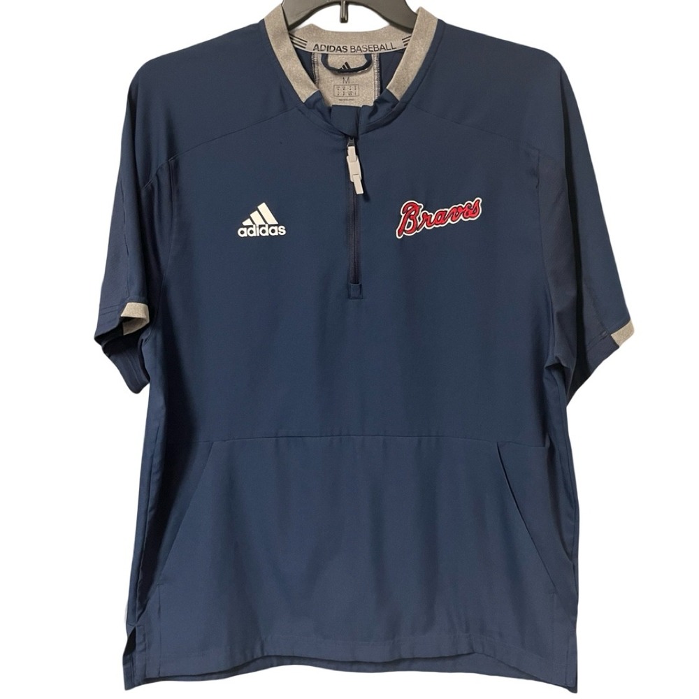 Adidas Baseball Atlanta Braves Mens Medium Navy Quarter Zip Warm Up Pullover